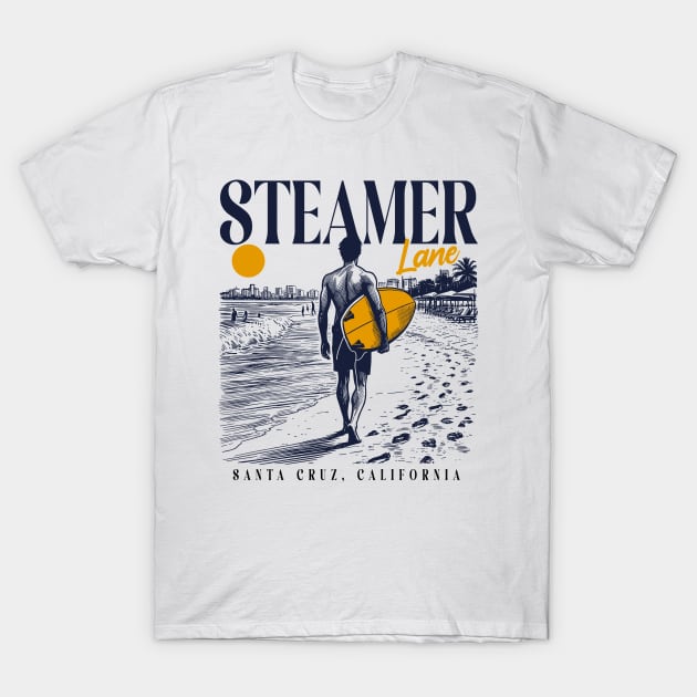 Vintage Surfing Steamer Lane Santa Cruz, California // Retro Surfer Sketch // Surfer's Paradise T-Shirt by Now Boarding